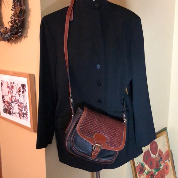 Vintage BALLY Cross-Body 2-Tone Weave Leather Black & Brown Elegant Luxe $548 - Picture 3 of 16
